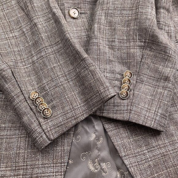Joseph Abboud Blazer Men 40‎ Brown Blue Plaid Nova Fides Heritage Linen Jacket - Picture 4 of 15